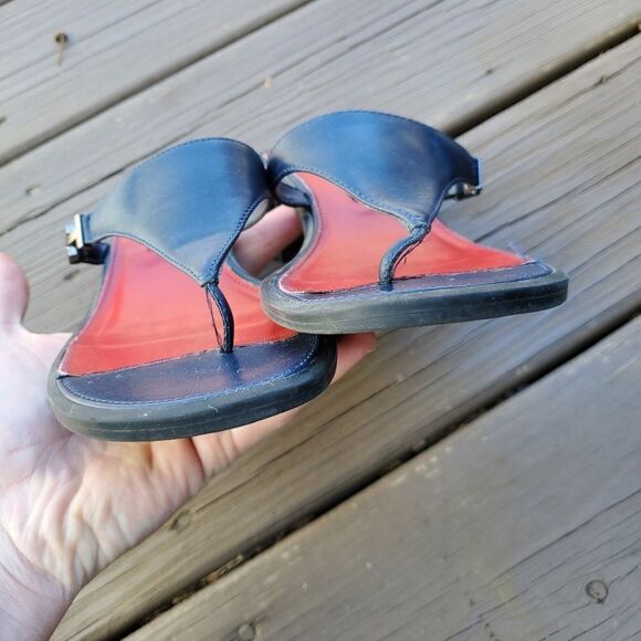 Vintage 90s y2k Bratz Navy Blue Leather Chunky Heel Tommy Hilfiger Thong Sandals - Picture 5 of 7